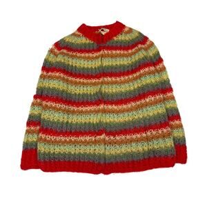 Vintage 60s Joyce Mohair Wool 3D Rainbow Handknit Cardigan 40 Artsy Grunge